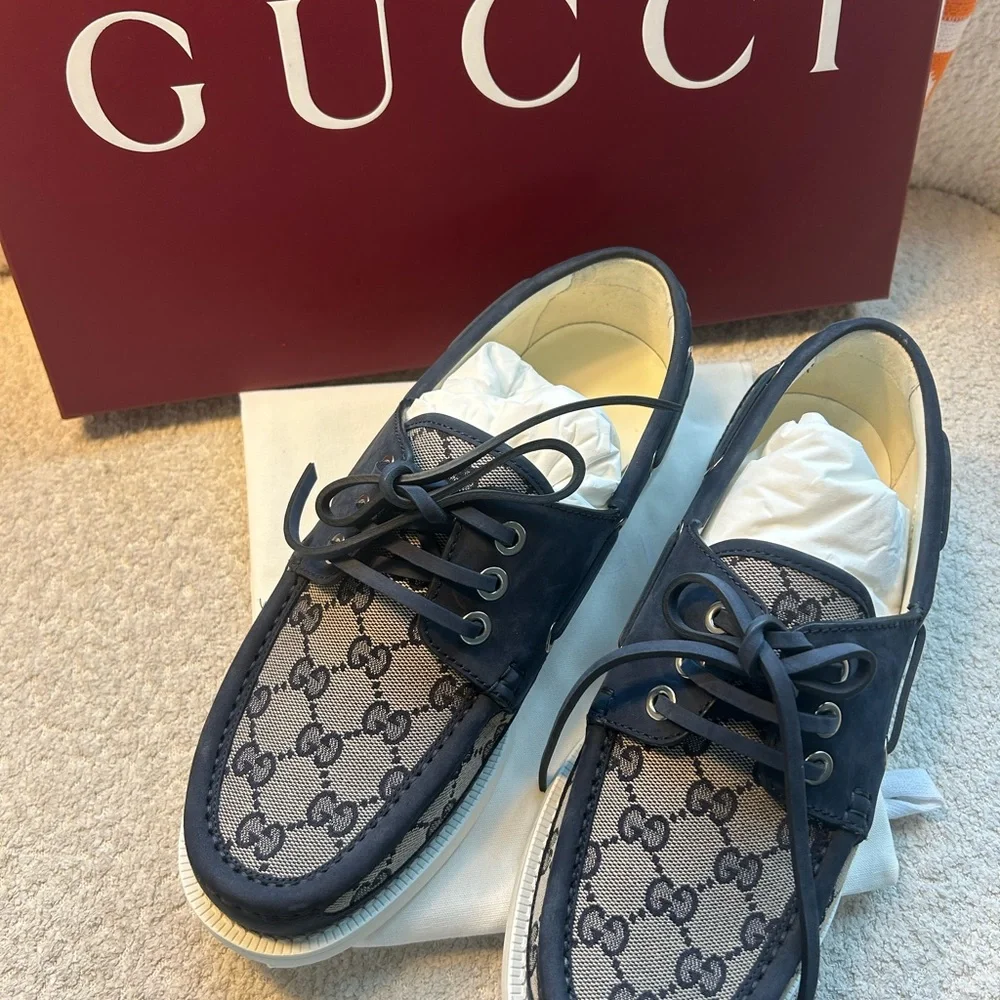 Gucci Men's Navy boat Boat Shoes NWT UK7 /US8